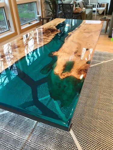 epoxy resin river dining table live edge wood epoxy resin table coffee/end table - Picture 3 of 9