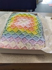 Pastel Rainbow Baby Blanket, Handmade, 3 Light Baby Yarn, 7 shades, 30 X 30
