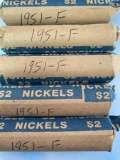 FULL ROLL OF 1951-P JEFFERSON NICKELS, GRADE FINE
