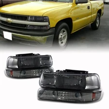 For 2000-2006 Chevy Tahoe Smoke Headlights+Bumper Amber Reflector Lamps 4-PCS