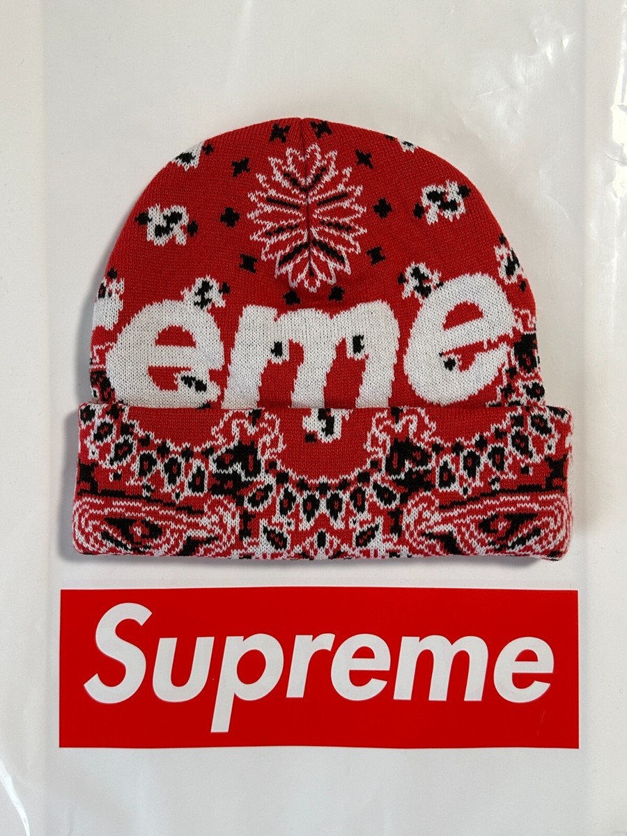 SUPREME BIG LOGO BEANIE (RED BANDANA) FW24 S LOGO CASHMERE WOOL