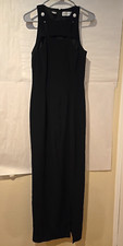 NITELINE Della Roufogali Black Dress Gown Silver Crystal Embellished CutOut Sz 6