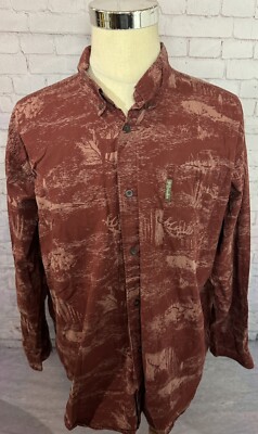 Columbia River Lodge Deer Print Button Down Long Sleeve Shirt Men's Size XL