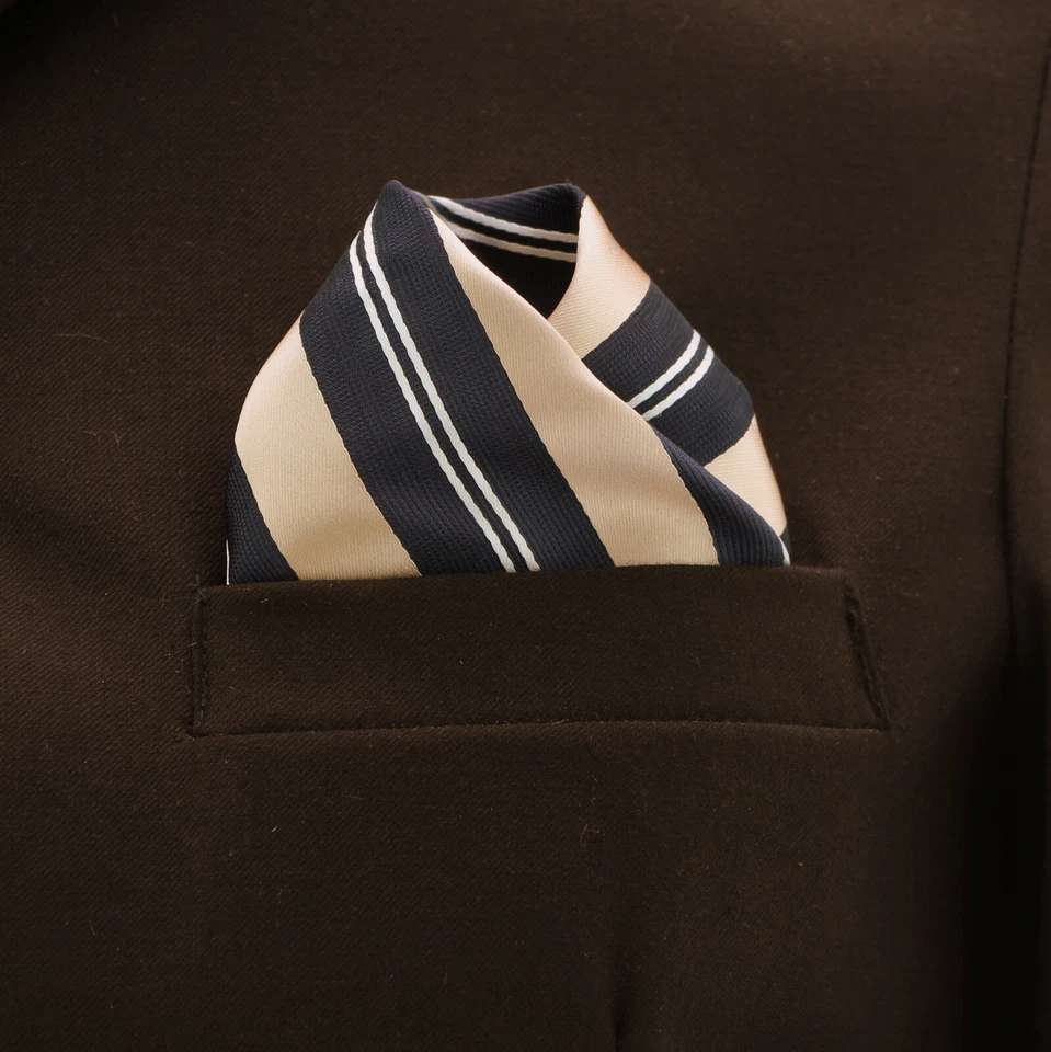 Мужская в полоску карман квадратный носовой платок свадьбы моды темно-синий и золотой носовой платок - Изображение 2 из 3