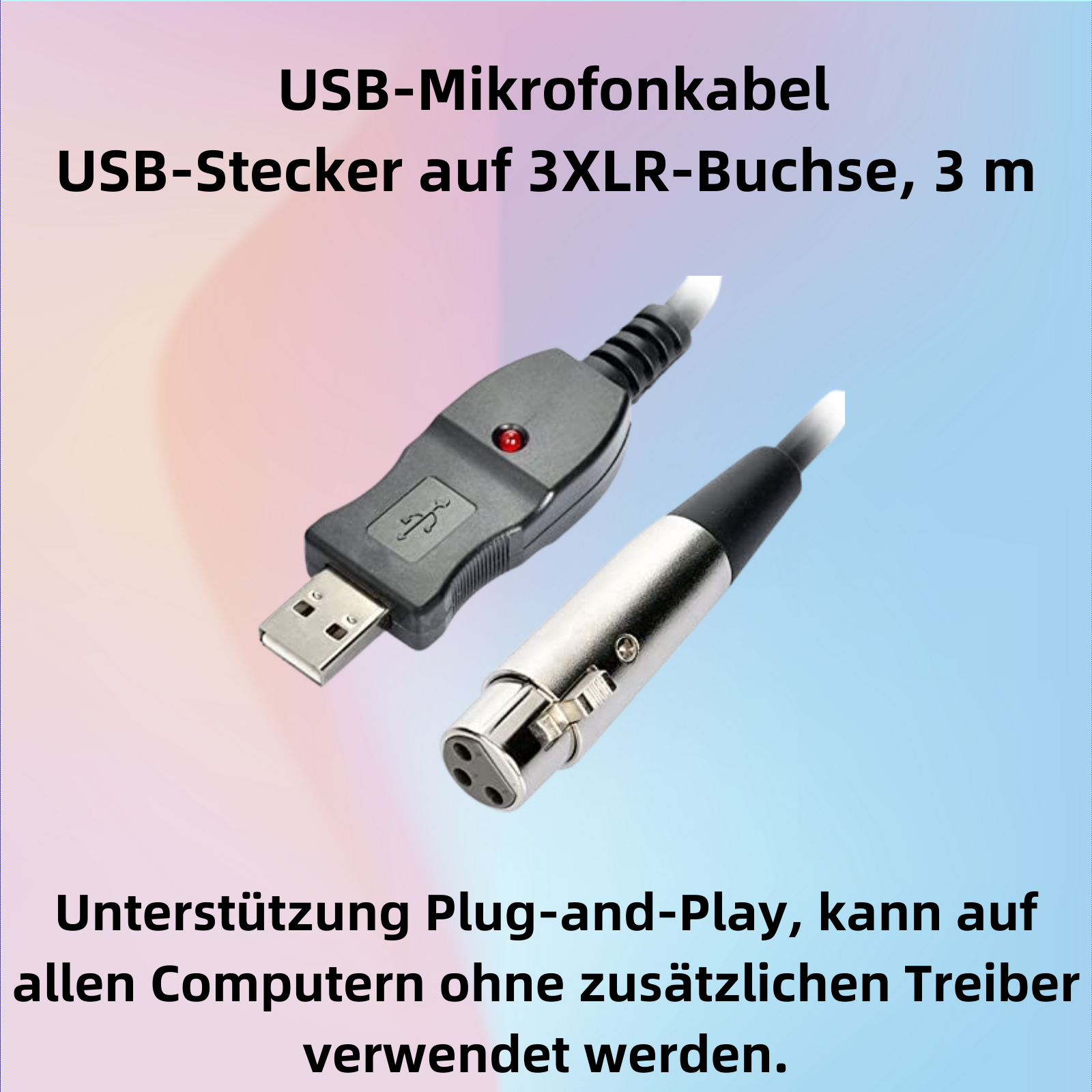 XLR Auf USB-C Mikrofonkabel, 3 Meter – Für Studioaufnahmen, Plug & Play, Mit D/A-Wandler, Rauscharm