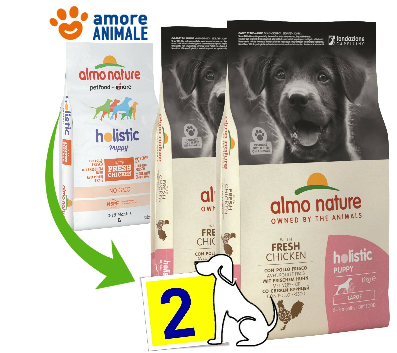 2 Sacchi Almo Nature Holistic Puppy Medium Pollo e Riso 12kg - Offerta Cane
