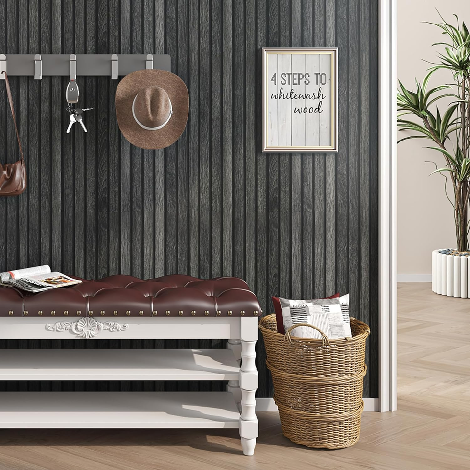 Black Wood Slats Wallpaper Peel and Stick Waterproof Contact Paper for