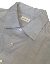 $875 NEW BRIONI CASUAL SHIRT 2XL 18 FITTED FIT CASHMERE COTTON LIGHT BLUE COLLAR