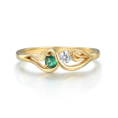 Damenring 9 Karat Gold auf 925 Sterlingsilber 2 Steine Smaragd & weißer Saphir