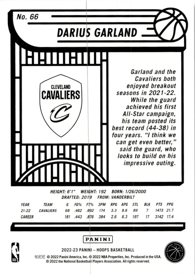 2022-23 Hoops Darius Garland Cleveland Cavaliers #66 - Image 2 of 2