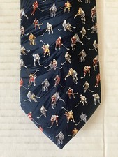 Museum Artifacts Men's Necktie Tie Silk Jacquard Ice Hockey Players Repeat 57
