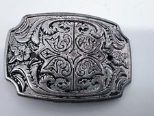 Vintage Silver Tone Cowboy Or Cowgirl Belt Buckle Flower Rodeo Made In USA