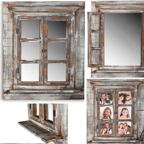Wandspiegel Bilderrahmen Fotorahmen Spiegel Fensterladen Holz 64 cm Ablage Deko - Afbeelding 1 van 6
