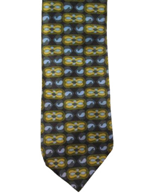 Retro Necktie Blue Yellow & Green Geometric Designs On Black Background Tie (O)