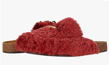 Tory Burch T Charm Mammouth Mule Smoked Paprika Sheep Fur Natural Cork Size 10.5