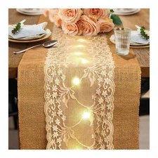 boyspringg Burlap Table Runner , Burlap Lace Table Runner for Wedding , 12X108