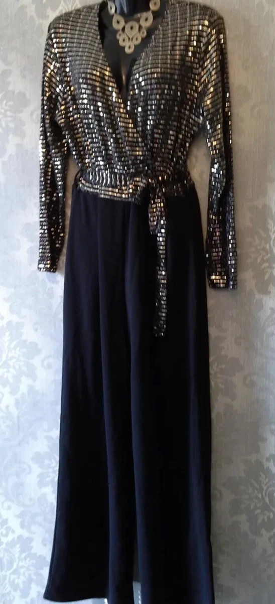 QUIZ SIZE 12 WIDE LEG WRAP SEQUIN EMBELLISHED TOP BLACK SILVER