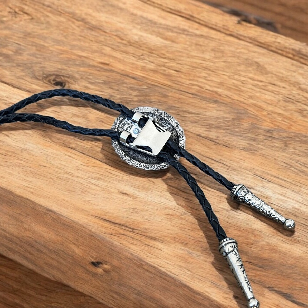 Handmade Men's Black Bolo Tie With Zircon Alloy - PU Leather Rope, Western Cowboy Wedding Style