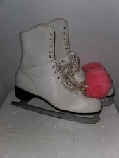 Vintage Women's White Leather Ice Figure Skates Sheffield Steel Blades