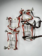 Vintage SMC  10 Point Silver Steel Crampons Leather Straps, W/OG Covers!  SWEET!