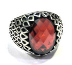 Men's Big Size:10.5 US Created Garnet Gemstone Matte 925 Sterling Silver Ring