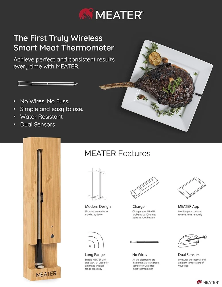 Wireless Meat Thermometer Oven Smoker Grill BBQ Bluetooth Digital Connectivity