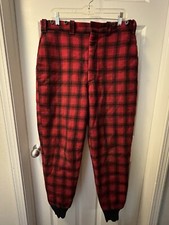 Vintage WOOLRICH Red Plaid Wool Cuffed Hunting Pants Quilted Lining 1966 Size 36