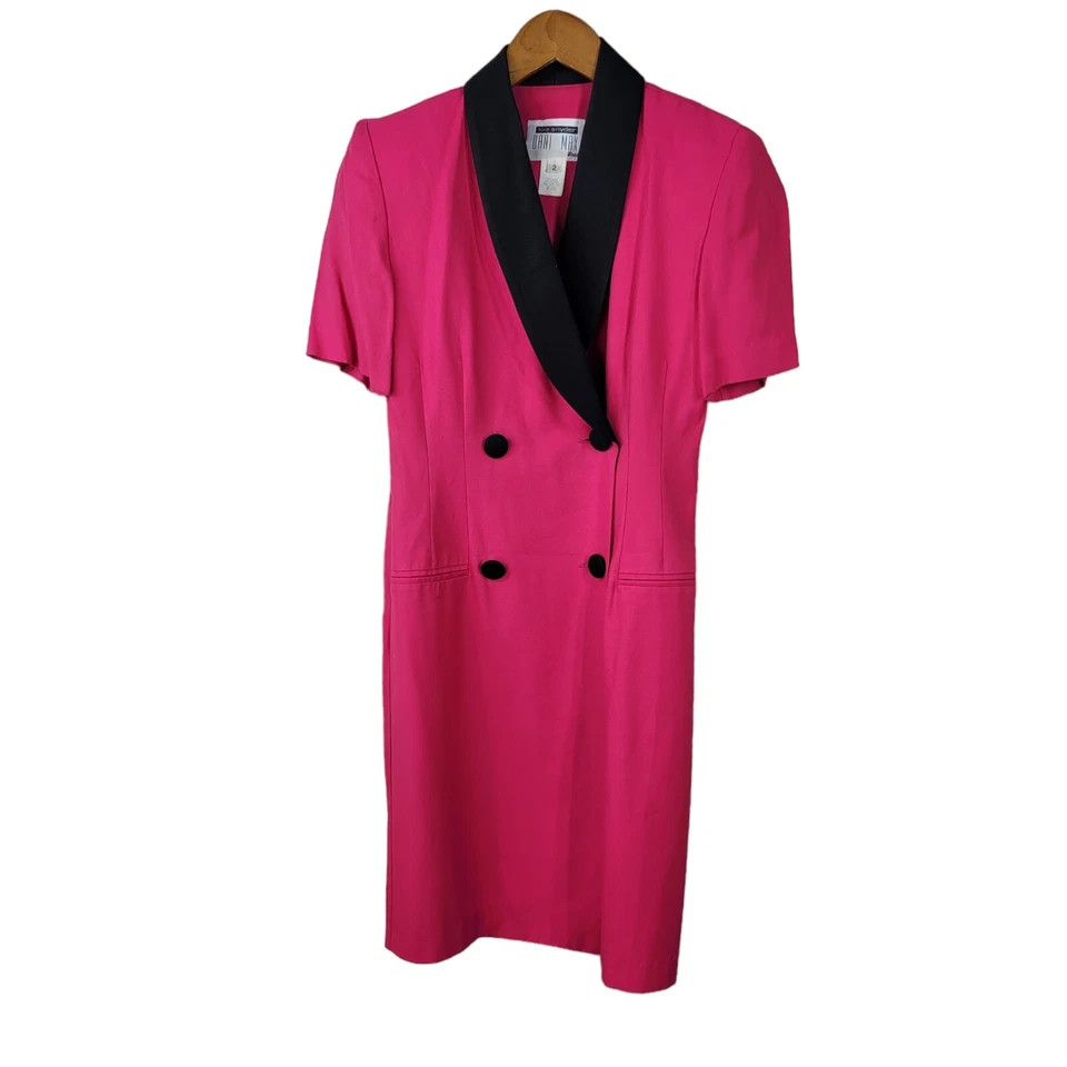 Vintage Power Suit Jacket Dress Size 2 Petite Career Secretary Bright Hot Pink - Image 2 of 4