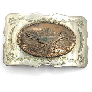 ROADRUNNER Desert Bird SOUTHWEST Nickel Silver "BELL" Trading Post Belt Buckle