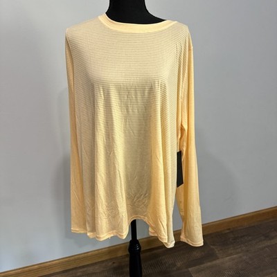 NEW MONO B Long Sleeve Activewear Orange Women s XL Shirt Blouse Top Stripe Cut