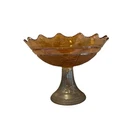 Vintage Carnival Glass Bowl Marigold Pedestal Dish Embossed Rose Large H7"