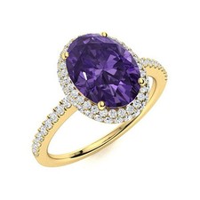 Natural Amethyst and Diamonds Gemstone 14k Yellow Gold Engagement Women Ring G42