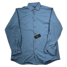 Alfani Solid Dress Shirt Mens Medium 15-15.5 32-33 Harbor Blue Regular Fit NEW