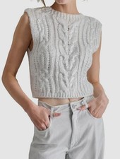 DKNY Jeans Women's Ivory Cable-Knit Metallic-Threaded Sweater Petite Size PS