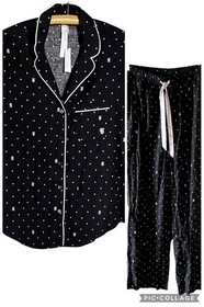 Victoria&rsquo;s Secret Modal Pajama Set Pants & Top Black Vs Logo Dot Sz S NWT Lounge