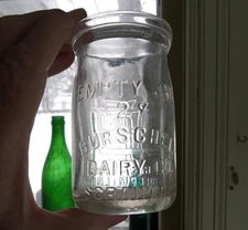 SCRANTON,PA EMPTY JAR 2 CENTS BURSCHEL DAIRY 1931 HALF PINT MILK BOTTLE