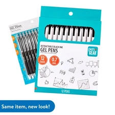 PEN + GEAR Retractable 0.7mm Gel Pens Black Ink Pack of 12- BRAND NEW 