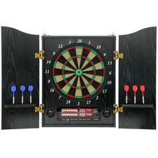 Elektronische Dartscheibe E Dartboard mit Türen Holzoptik LED Anzeige Dartpfeile