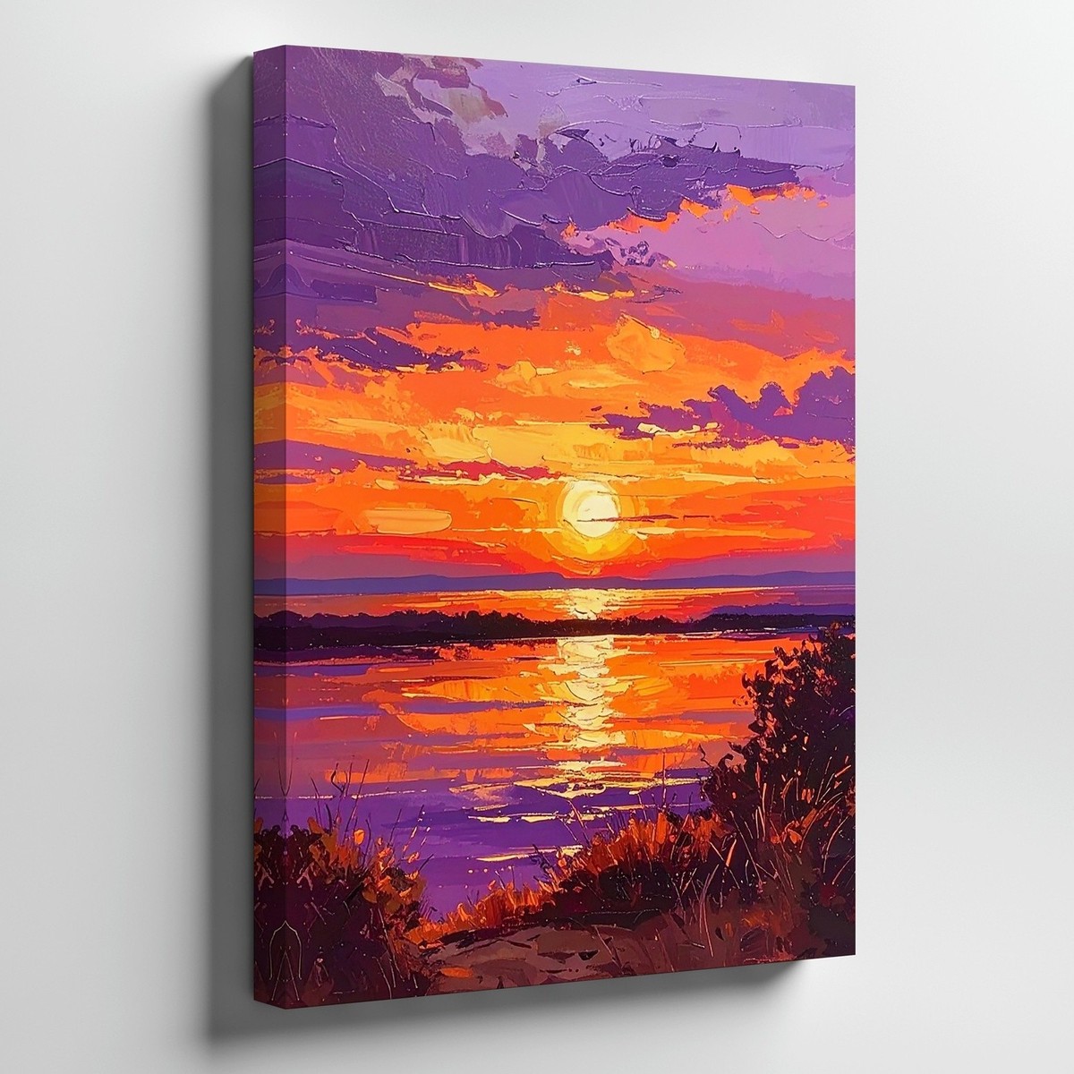 Canvas Wall Art a Dramatic Sunset Scene Painted in Bold Impasto