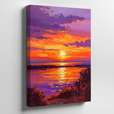Canvas Wall Art a Dramatic Sunset Scene Painted in Bold Impasto