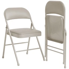 2 Pack Beige Folding Chairs With Padded Cushion and Back, Folding Chairs for ...