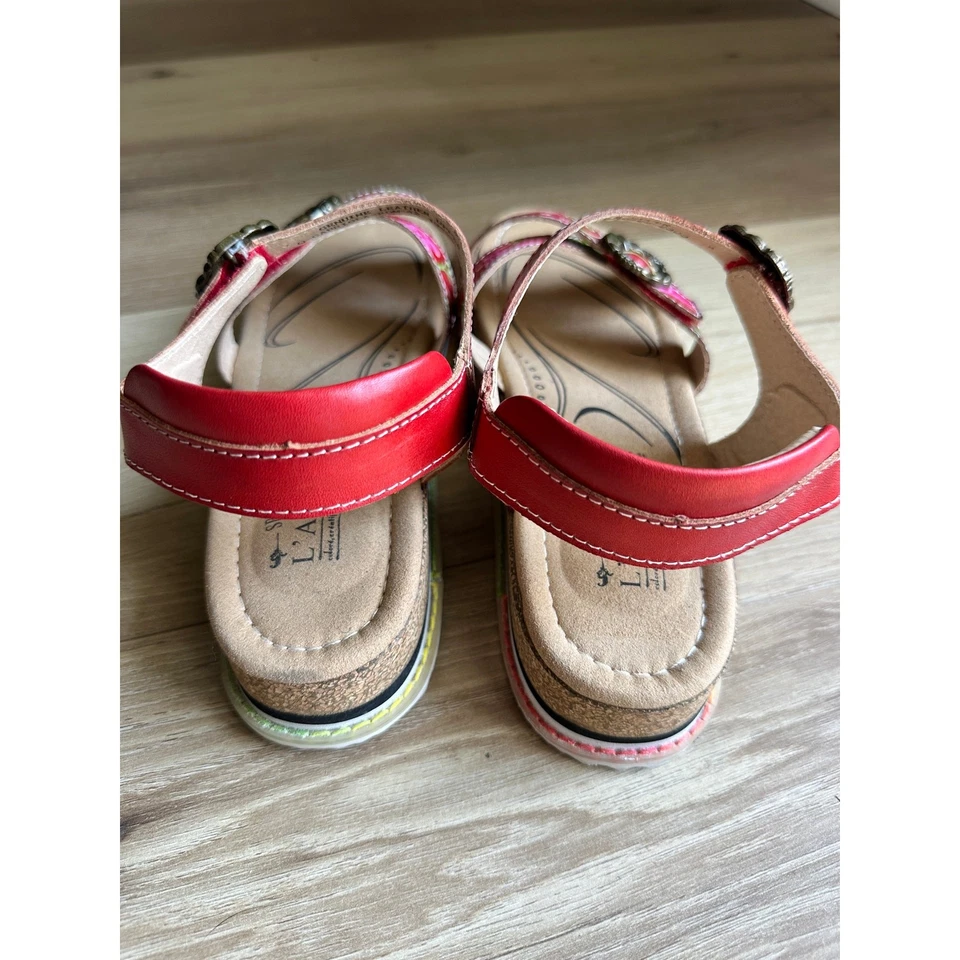 Spring Step L’Artiste Red Floral Gabriola Leather Sandals Size 42 / 10.5-11 - Image 4 of 4