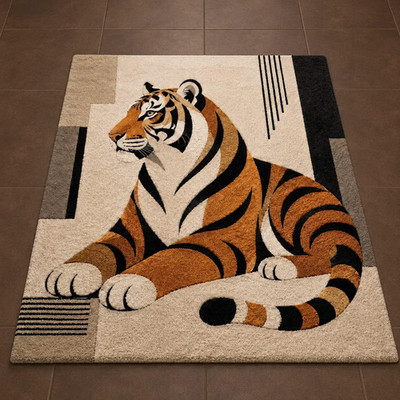 100% NZ Wool Tiger Rug Handmade Area Rug Luxury Animal Carpet Modern Wildlife