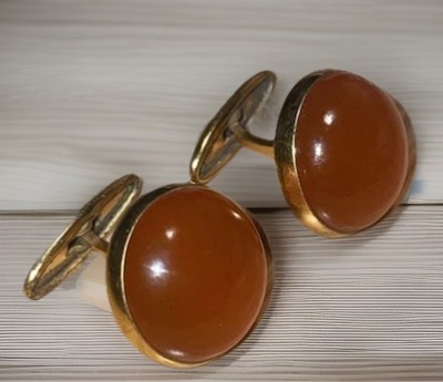 Vtg Egg Yolk Amber Cufflinks Marked 3як from USSR Kaliningrad Amber Factory U6
