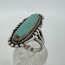 Vintage Bell Trading Post Navajo Long Turquoise Ring Sterling Silver Sz 8