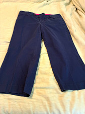 Lilly Pulitzer Women's Blue Solid Flat Front Dress cropped Pants Button 14