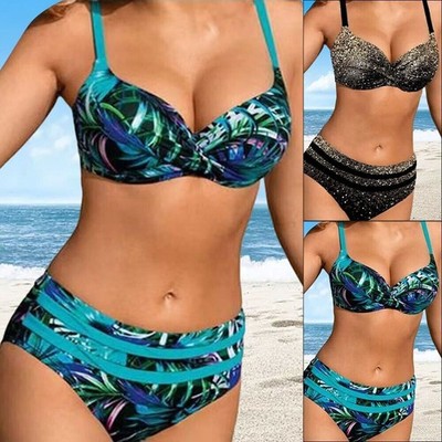 Frauen Badebekleidung Badeanzug Bikini -Set Blau M-3xl Mit Push -up -Badeanzug