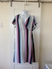 Leith Wrap Midi Dress Plus Size 2X Short Sleeve Stretchy Casual Wide Stripes