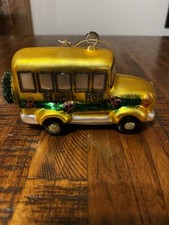 Vintage Christmas Ornament YELLOW SCHOOL BUS 6  blown glass