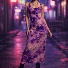 Tie Dye Bodycon Maxi Dress Purple Pink Y2K Grunge Festival S
